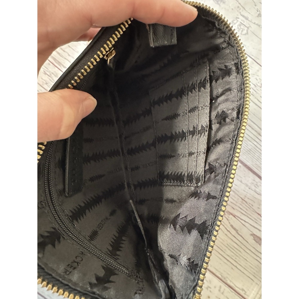 Thacker New York Genuine Leather Clutch Purse Black & Gold Wristlet Zip Closer - Picture 6 of 8